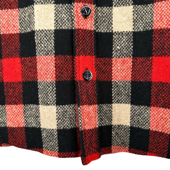 J.Crew Wool Flannel Red Black Cream Plaid Button Up Overshirt Shirt Jacket - M - Picture 3 of 7